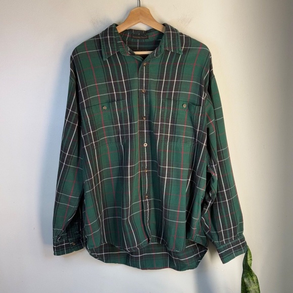 Eddie Bauer Vintage Bainbridge Flannel Button Down Men's XL in Green Plaid - Picture 1 of 7
